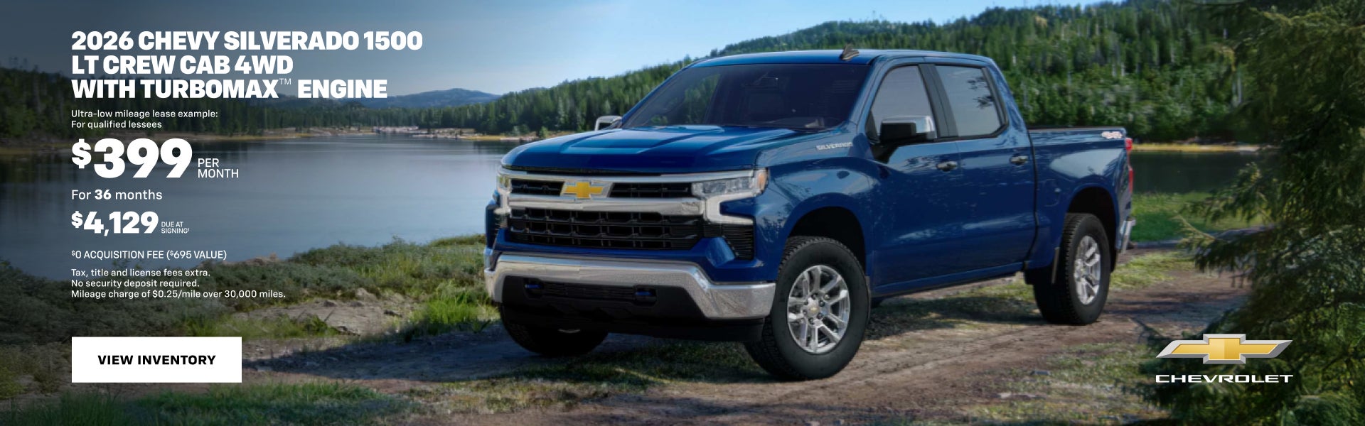 2026 Chevy Silverado 1500 LT Crew Cab 4WD with TurboMax Engine. Ultra-low mileage lease example: ...